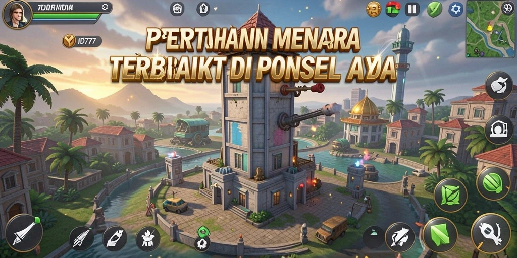 Menampilkan gameplay seru dalam ID777 Tower Defense.