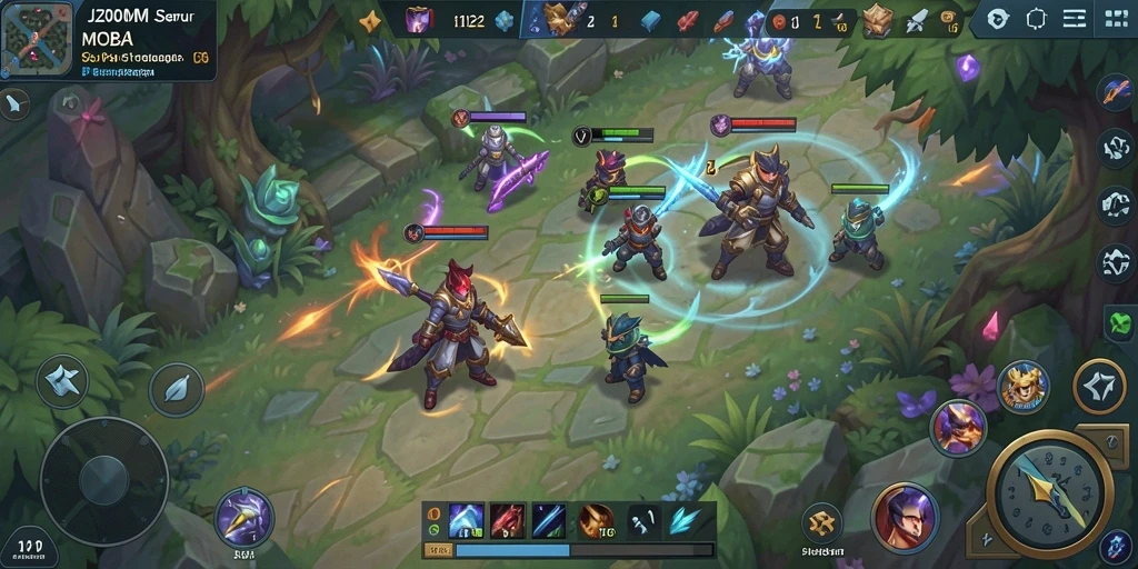 Tampilan gameplay menegangkan dalam pertempuran tim J200M yang seru.